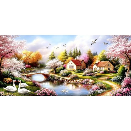 QENSPE Landschaft Diamond Painting, 85x40cm Groß Idyllisches Dorf Diamonds Art Set Erwachsene, 5D Diamant Malerei DIY Diamants Kunst Handwerk für Haus Zimmer Wand Dekor von QENSPE