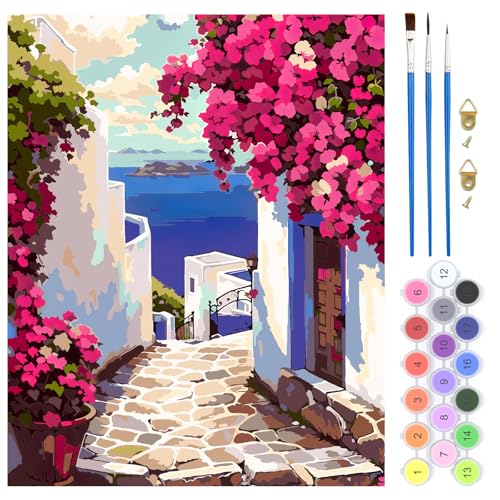 QENSPE Landschaft Malen nach Zahlen für Erwachsene, DIY Farbe Ölgemälde Malen nach Zahlen Set mit Farbe Leinen Leinwand mit Acrylfarbe und 3 Pinsel, Haus Wand Deko 40x50cm - Landschaft am Meer QENSPE Landschaft Malen nach Zahlen für Erwachsene, DIY Farbe Ölgemälde Malen nach Zahlen Set mit Farbe Leinen Leinwand mit Acrylfarbe und 3 Pinsel, Haus Wand Deko 40x50cm - Landschaft am Meer von QENSPE