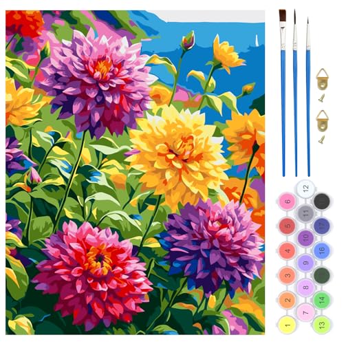 QENSPE Malen Nach Zahlen Erwachsene, DIY Handgemalt Ölgemälde Kit für Anfänger und Erwachsene Mit 3-Pinseln und Acrylfarbe, Ohne Rahmen Paint by Numbers Adult 40x50cm (Bunte Blumen) von QENSPE