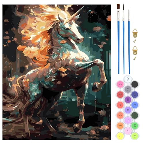 QENSPE Malen Nach Zahlen Set Einhorn, Malen Nach Zahlen für Erwachsene Pferd, DIY Paint by Numbers für Anfänger mit Pinseln, Wand Kunst Dekor Geschenke 40x50cm, Rahmenlos von QENSPE