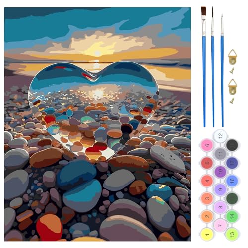 QENSPE Malen Nach Zahlen Set Herz Strand, Landschaft Malen Nach Zahlen für Erwachsene, DIY Paint by Numbers für Anfänger mit Pinseln, Wand Kunst Dekor Geschenke 40x50cm, Rahmenlos QENSPE Malen Nach Zahlen Set Herz Strand, Landschaft Malen Nach Zahlen für Erwachsene, DIY Paint by Numbers für Anfänger mit Pinseln, Wand Kunst Dekor Geschenke 40x50cm, Rahmenlos von QENSPE