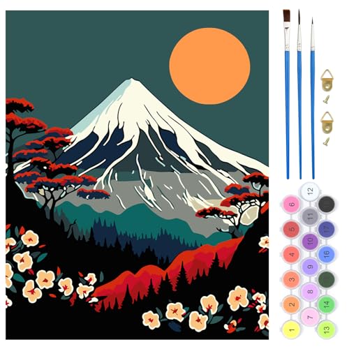 QENSPE Malen Nach Zahlen Set Landschaft, Mt. Fuji Malen Nach Zahlen für Erwachsene, DIY Paint by Numbers für Anfänger mit Pinseln, Wand Kunst Dekor Geschenke 40x50cm, Rahmenlos QENSPE Malen Nach Zahlen Set Landschaft, Mt. Fuji Malen Nach Zahlen für Erwachsene, DIY Paint by Numbers für Anfänger mit Pinseln, Wand Kunst Dekor Geschenke 40x50cm, Rahmenlos von QENSPE