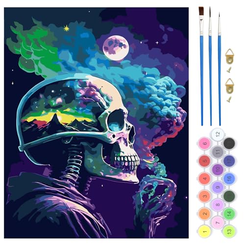 QENSPE Malen Nach Zahlen Set Totenkopf, Fantasie Malen Nach Zahlen für Erwachsene, DIY Paint by Numbers für Anfänger mit Pinseln, Wand Kunst Dekor Geschenke 40x50cm, Rahmenlos QENSPE Malen Nach Zahlen Set Totenkopf, Fantasie Malen Nach Zahlen für Erwachsene, DIY Paint by Numbers für Anfänger mit Pinseln, Wand Kunst Dekor Geschenke 40x50cm, Rahmenlos von QENSPE