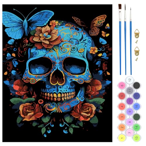 QENSPE Malen Nach Zahlen Set Totenkopf, Schmetterling Malen Nach Zahlen für Erwachsene, DIY Paint by Numbers für Anfänger mit Pinseln, Wand Kunst Dekor Geschenke 40x50cm, Rahmenlos QENSPE Malen Nach Zahlen Set Totenkopf, Schmetterling Malen Nach Zahlen für Erwachsene, DIY Paint by Numbers für Anfänger mit Pinseln, Wand Kunst Dekor Geschenke 40x50cm, Rahmenlos von QENSPE