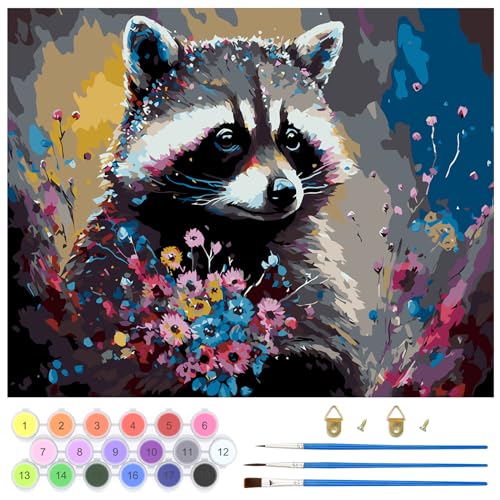QENSPE Malen Nach Zahlen Set Waschbär, Blume Malen Nach Zahlen für Erwachsene, DIY Paint by Numbers für Anfänger mit Pinseln, Wand Kunst Dekor Geschenke 40x50cm, Rahmenlos QENSPE Malen Nach Zahlen Set Waschbär, Blume Malen Nach Zahlen für Erwachsene, DIY Paint by Numbers für Anfänger mit Pinseln, Wand Kunst Dekor Geschenke 40x50cm, Rahmenlos von QENSPE