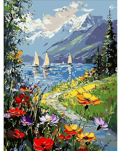 QENSPE Malen nach Zahlen Erwachsene, DIY Farbe Ölgemälde Set, Paint by Numbers Adult mit Farbe Leinen Leinwand mit Acrylfarbe und 3 Pinsel, Haus Wand Deko, 30x40cm - Landschaft mit Blumen QENSPE Malen nach Zahlen Erwachsene, DIY Farbe Ölgemälde Set, Paint by Numbers Adult mit Farbe Leinen Leinwand mit Acrylfarbe und 3 Pinsel, Haus Wand Deko, 30x40cm - Landschaft mit Blumen von QENSPE