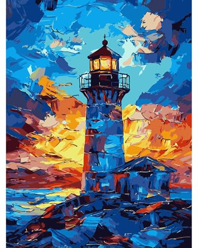 QENSPE Malen nach Zahlen Erwachsene, DIY Farbe Ölgemälde Set, Paint by Numbers Adult mit Farbe Leinen Leinwand mit Acrylfarbe und 3 Pinsel, Haus Wand Deko, 30x40cm - Leuchtturm, Abstrakt QENSPE Malen nach Zahlen Erwachsene, DIY Farbe Ölgemälde Set, Paint by Numbers Adult mit Farbe Leinen Leinwand mit Acrylfarbe und 3 Pinsel, Haus Wand Deko, 30x40cm - Leuchtturm, Abstrakt von QENSPE