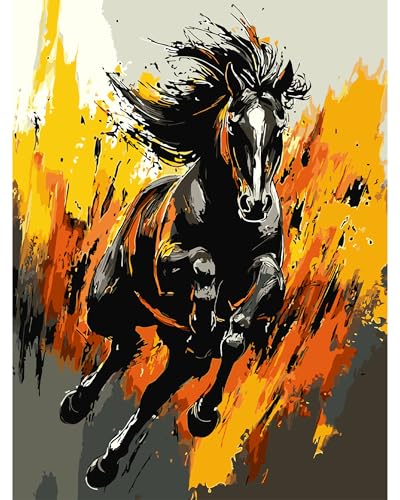 QENSPE Malen nach Zahlen Erwachsene, DIY Farbe Ölgemälde Set, Paint by Numbers Adult mit Farbe Leinen Leinwand mit Acrylfarbe und 3 Pinsel, Haus Wand Deko, 30x40cm - Pferd, Abstrakt von QENSPE