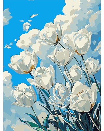 QENSPE Malen nach Zahlen Erwachsene, DIY Farbe Ölgemälde Set, Paint by Numbers Adult mit Farbe Leinen Leinwand mit Acrylfarbe und 3 Pinsel, Haus Wand Deko, 30x40cm - Tulpe Blume QENSPE Malen nach Zahlen Erwachsene, DIY Farbe Ölgemälde Set, Paint by Numbers Adult mit Farbe Leinen Leinwand mit Acrylfarbe und 3 Pinsel, Haus Wand Deko, 30x40cm - Tulpe Blume von QENSPE