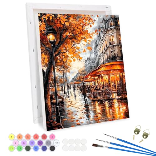 QENSPE Malen nach Zahlen Erwachsene mit Rahmen, 30x40cm DIY Malerei auf Leinwand Paint by Number Set mit 3 Pinsel und Acryl-Pigment für Frauen Haus Wanddekoration Geburtstag Geschenk, Straßencafé QENSPE Malen nach Zahlen Erwachsene mit Rahmen, 30x40cm DIY Malerei auf Leinwand Paint by Number Set mit 3 Pinsel und Acryl-Pigment für Frauen Haus Wanddekoration Geburtstag Geschenk, Straßencafé von QENSPE