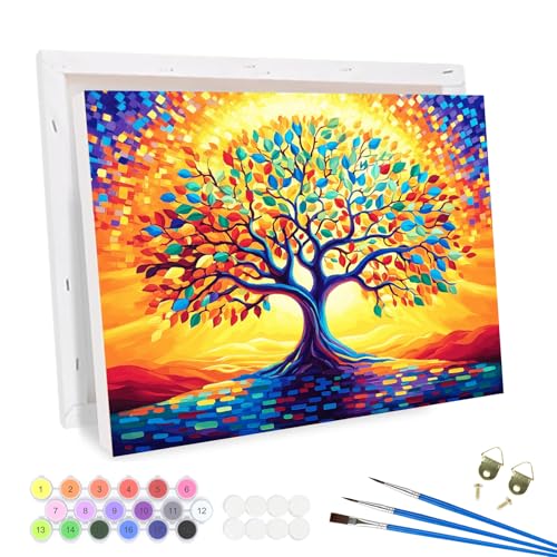 QENSPE Malen nach Zahlen Erwachsene mit Rahmen, Baum des Lebens, DIY Gemälde auf Leinwand Paint by Numbers Kit Framed mit 3 Pinsel und Acryl-Pigment für Haus Wanddekoration Geschenk 30x40cm von QENSPE