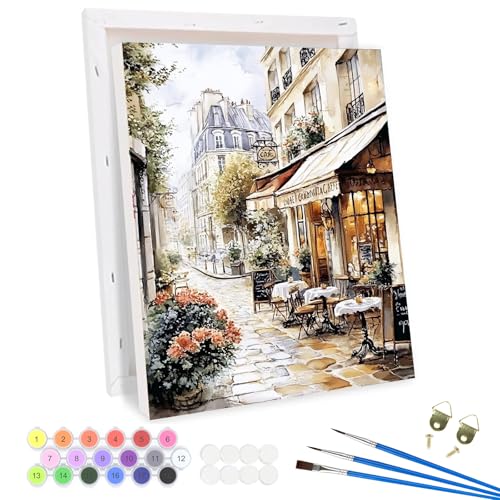 QENSPE Malen nach Zahlen Erwachsene mit Rahmen, Paris Cafe, DIY Gemälde auf Leinwand Paint by Numbers Kit Framed mit 3 Pinsel und Acryl-Pigment für Haus Wanddekoration Geschenk 30x40cm QENSPE Malen nach Zahlen Erwachsene mit Rahmen, Paris Cafe, DIY Gemälde auf Leinwand Paint by Numbers Kit Framed mit 3 Pinsel und Acryl-Pigment für Haus Wanddekoration Geschenk 30x40cm von QENSPE