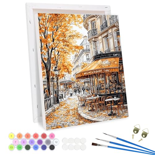 QENSPE Malen nach Zahlen Erwachsene mit Rahmen, Straßen-Café, DIY Gemälde auf Leinwand Paint by Numbers Kit Framed mit 3 Pinsel und Acryl-Pigment für Haus Wanddekoration Geschenk 30x40cm QENSPE Malen nach Zahlen Erwachsene mit Rahmen, Straßen-Café, DIY Gemälde auf Leinwand Paint by Numbers Kit Framed mit 3 Pinsel und Acryl-Pigment für Haus Wanddekoration Geschenk 30x40cm von QENSPE