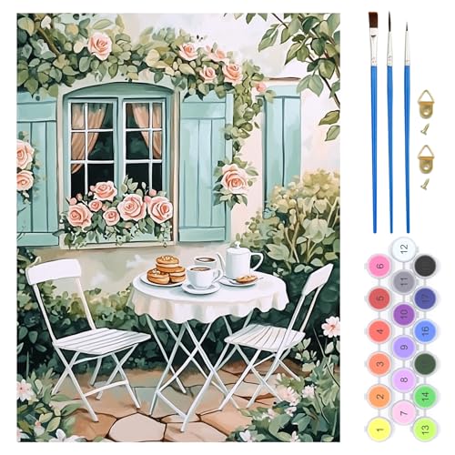 QENSPE Malen nach Zahlen Kit für Erwachsene - Paint by Numbers Adult mit Hochauflösende Leinwand, 3 Pinsel, Stress-Entlastung DIY Kunst, Wanddekoration Geschenk für Anfänger, 30x40cm, Garten-Kaffee QENSPE Malen nach Zahlen Kit für Erwachsene - Paint by Numbers Adult mit Hochauflösende Leinwand, 3 Pinsel, Stress-Entlastung DIY Kunst, Wanddekoration Geschenk für Anfänger, 30x40cm, Garten-Kaffee von QENSPE