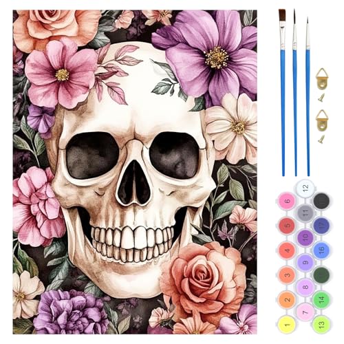 QENSPE Malen nach Zahlen Kit für Erwachsene - Paint by Numbers Adult mit Hochauflösende Leinwand, 3 Pinsel, Stress-Entlastung DIY Kunst, Wanddekoration Geschenk für Anfänger, 30x40cm, Skelett QENSPE Malen nach Zahlen Kit für Erwachsene - Paint by Numbers Adult mit Hochauflösende Leinwand, 3 Pinsel, Stress-Entlastung DIY Kunst, Wanddekoration Geschenk für Anfänger, 30x40cm, Skelett von QENSPE