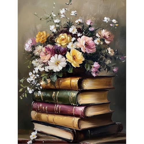 QENSPE Malen nach Zahlen Kit für Erwachsene - Paint by Numbers mit Hochauflösende Leinwand, 3 Pinsel, Stress-Entlastung DIY Kunst, Wanddekoration Geschenk für Anfänger, 30x40cm, Buch Blume QENSPE Malen nach Zahlen Kit für Erwachsene - Paint by Numbers mit Hochauflösende Leinwand, 3 Pinsel, Stress-Entlastung DIY Kunst, Wanddekoration Geschenk für Anfänger, 30x40cm, Buch Blume von QENSPE