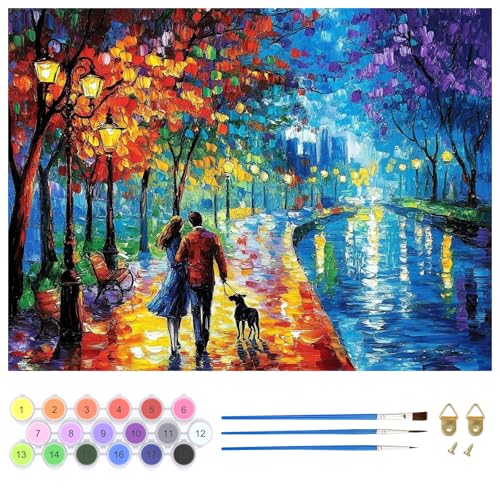 QENSPE Malen nach Zahlen Kit für Erwachsene - Paint by Numbers mit Hochauflösende Leinwand, 3 Pinsel, Stress-Entlastung DIY Kunst, Wanddekoration Geschenk für Anfänger, 30x40cm, Flussufer-Pärchen von QENSPE