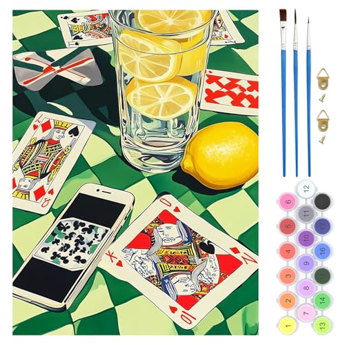 QENSPE Malen nach Zahlen Kit für Erwachsene - Paint by Numbers mit Hochauflösende Leinwand, 3 Pinsel, Stress-Entlastung DIY Kunst, Wanddekoration Geschenk für Anfänger, 40x50cm, Poker-Party von QENSPE