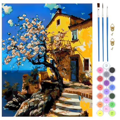 QENSPE Malen nach Zahlen Landschaft für Erwachsene, DIY Farbe Ölgemälde Malen nach Zahlen Set für Anfänger – Farbe Leinen Leinwand mit Acrylfarbe und 3 Pinsel, Haus Wand Deko 40x50cm - Haus Baum QENSPE Malen nach Zahlen Landschaft für Erwachsene, DIY Farbe Ölgemälde Malen nach Zahlen Set für Anfänger – Farbe Leinen Leinwand mit Acrylfarbe und 3 Pinsel, Haus Wand Deko 40x50cm - Haus Baum von QENSPE