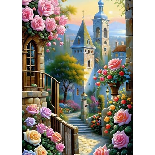 QENSPE Rose Haus Diamond Painting Set für Erwachsene, 5D Diamond Painting Landschaft Diamond Art mit Werkzeugen, Kristall Diamant Kunst DIY Handwerk für Haus Zimmer Wand Dekor 30x40cm QENSPE Rose Haus Diamond Painting Set für Erwachsene, 5D Diamond Painting Landschaft Diamond Art mit Werkzeugen, Kristall Diamant Kunst DIY Handwerk für Haus Zimmer Wand Dekor 30x40cm von QENSPE