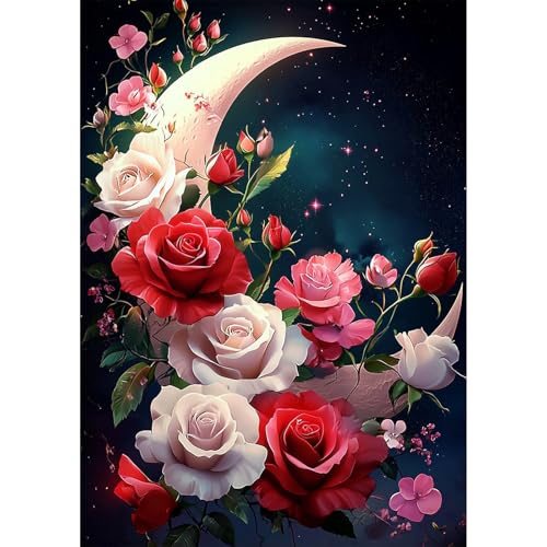 QENSPE Rote Weiße Rose Diamond Painting, Mond Diamonds Art Set Erwachsene, 5D Diamant Malerei DIY Diamants Kunst Handwerk für Haus Zimmer Wand Dekor 30x40cm QENSPE Rote Weiße Rose Diamond Painting, Mond Diamonds Art Set Erwachsene, 5D Diamant Malerei DIY Diamants Kunst Handwerk für Haus Zimmer Wand Dekor 30x40cm von QENSPE