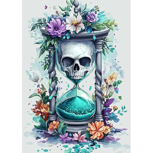 QENSPE Totenkopf Diamond Painting, Sanduhr Diamond Art Set Erwachsene, Kristall Diamant Kunst mit Werkzeugen DIY Handwerk für Haus Zimmer Wand Dekor 30x40cm von QENSPE