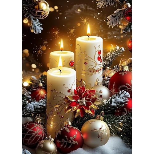 QENSPE Weihnachts Diamond Painting für Erwachsene, Kerzen Diamant Kunst, Rund Vollbohrer Kristall Kreuzstich, Diamants Malset Kunsthandwerk für Hause Wand Dekoration (30 x 40 cm) von QENSPE