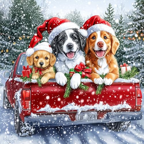 QENSPE Weihnachts Diamond Painting für Erwachsene, Winter Hunde Diamant Kunst, Rund Vollbohrer Kristall Kreuzstich, Diamants Malset Kunsthandwerk für Hause Wand Dekoration (30 x 30 cm) von QENSPE