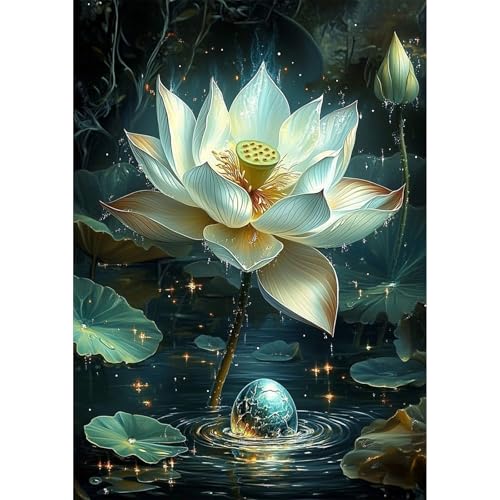 QENSPE Weißer Lotus Diamond Painting, Lotus Diamonds Art Set Erwachsene, 5D Diamant Malerei DIY Diamants Kunst Handwerk für Haus Zimmer Wand Dekor 30x40cm QENSPE Weißer Lotus Diamond Painting, Lotus Diamonds Art Set Erwachsene, 5D Diamant Malerei DIY Diamants Kunst Handwerk für Haus Zimmer Wand Dekor 30x40cm von QENSPE