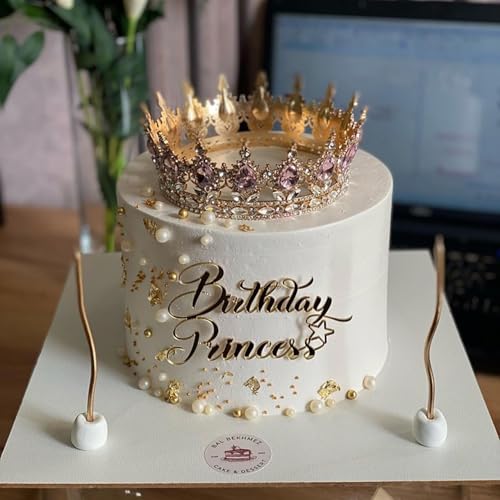 Happy Queen Kuchendekoration, Acryl, Happy Birthday, Kuchendekoration für Frauen, Mädchen, Geburtstag, Königin, Kuchendekoration, Hochzeit, Geburtstag, Verlobung, Brautparty (Gold) von QENWWENG
