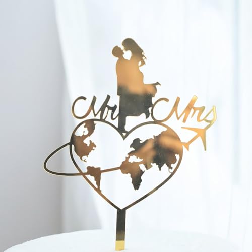 Hochzeitstortenaufsatz "Mr & Mrs" Weltkarte, Tortenaufsatz, Brautpaar Schild, Hochzeit, Verlobung, Kuchendekoration von QENWWENG