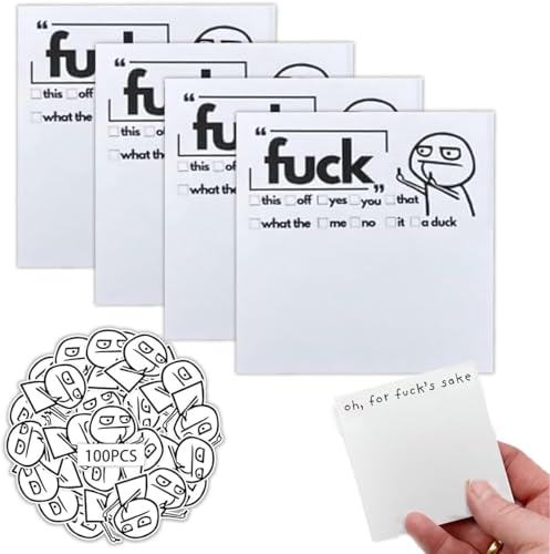 QEOTOH Funny Sticky Note Fresh Outta Fucks Pad, 4pcs Funny Novelty Memo Pads with 100pcs Funny Stickers,Funny Office Desk Accessory Gifts for Friends, Co-Workers (Fuck) von QEOTOH