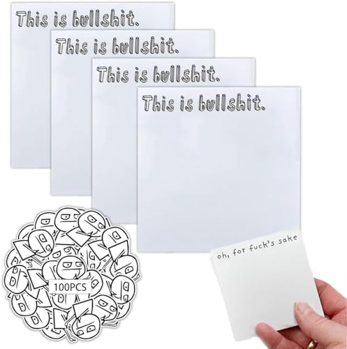 QEOTOH Funny Sticky Note Fresh Outta Fucks Pad, 4pcs Funny Novelty Memo Pads with 100pcs Funny Stickers,Funny Office Desk Accessory Gifts for Friends, Co-Workers (This is Bullshit) von QEOTOH
