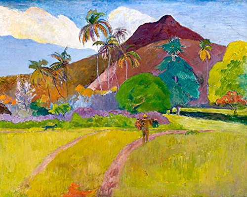 QERFSZD DIY Malen nach Zahlen Leinwand Ölgemälde Kit für Anfänger & Erwachsene Weltberühmte Malerei, Enthält 3 Pinsel und Acrylfarben 40*50 cm Ohne Rahmen Paul Gauguin Tahitianische Landschaft von QERFSZD