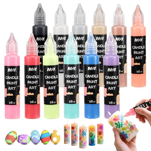 QESSUVNC 12 Wachsstifte für Kerzen, 28ml Kerzenstifte, Kreatives Kerzen Bemalen Set für Dekoration, Design, Malen, Taufkerzen Selbst Herstellen，Ideal für Diy-Projekte von QESSUVNC