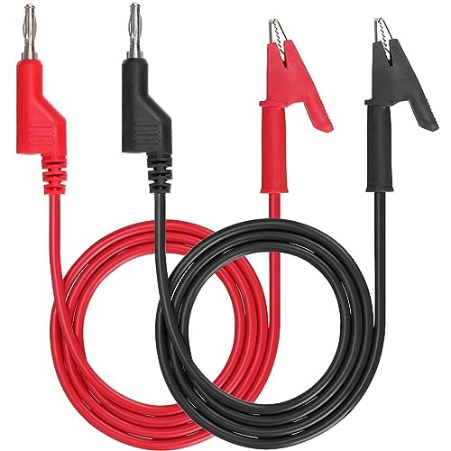 QESSUVNC 2 Stücke Messleitungen 4mm Multimeter Kabel Bananenstecker zu Krokodilklemmen mit Kabel, 15A 3.3Ft Labornetzteil Kabel Messleitung für Multimeter Klemmen Elektrische Prüfung (Rot und Schwarz) von QESSUVNC