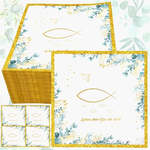 Servietten Eukalyptus, 50 Stück Servietten Hochzeit Vintage Servietten Grün Servietten Kommunion Papierservietten für Baby Shower Party Geburtstag Hochzeit Tisch Dekoration 33x33cm von QFECT