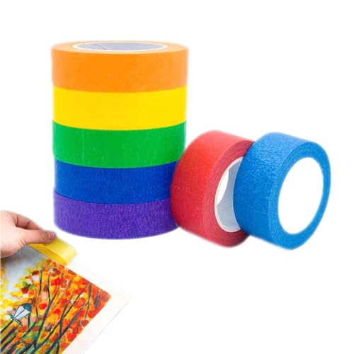 QFECT Washi Tape 7 Rollen Kreppband Bunt Farbe 15m x 15 mm Klebeband Bunt Abdeckband Masking Painters Paper Tapes DIY Handwerk Papier Klebeband Dekorative Washi Tape für Heimwerker Scrapbook von QFECT