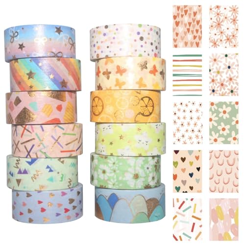 QFEHTHSK 12 Rollen Geschenkband, 50 Blatt Tagebuchmaterialpapier, Geschenkdekorband, Masking Tape, Farbiges Washi Tape, Florales Dekoband, DIY Journal Tape QFEHTHSK 12 Rollen Geschenkband, 50 Blatt Tagebuchmaterialpapier, Geschenkdekorband, Masking Tape, Farbiges Washi Tape, Florales Dekoband, DIY Journal Tape von QFEHTHSK
