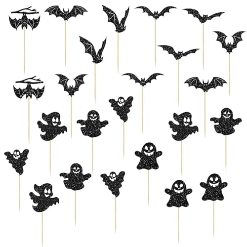 QFEHTHSK 12 Stück Fledermaus-Kucheneinsätze, 12 Stück Geister-Kucheneinsätze, Geburtstagskuchen-Einsätze, Cupcake-Einsätze, Halloween-Dekorationseinsätze, Themenparty-Dekorationseinsätze QFEHTHSK 12 Stück Fledermaus-Kucheneinsätze, 12 Stück Geister-Kucheneinsätze, Geburtstagskuchen-Einsätze, Cupcake-Einsätze, Halloween-Dekorationseinsätze, Themenparty-Dekorationseinsätze von QFEHTHSK