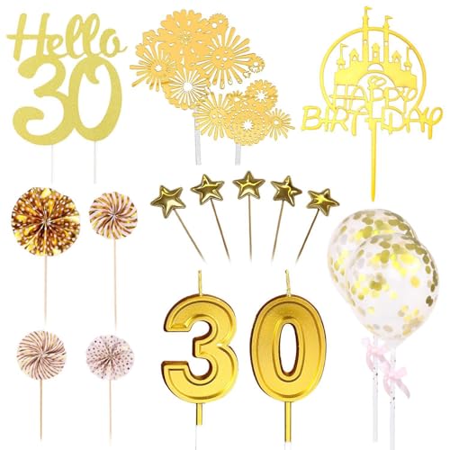 QFEHTHSK 17 Stück Kuchendekorationseinsätze Zum 30. Geburtstag, 2 Stück Geburtstagskerzen, Glitzernde Geburtstagskuchendekorationen, 30. Partydekorationen, Unisex-Geburtstagsset QFEHTHSK 17 Stück Kuchendekorationseinsätze Zum 30. Geburtstag, 2 Stück Geburtstagskerzen, Glitzernde Geburtstagskuchendekorationen, 30. Partydekorationen, Unisex-Geburtstagsset von QFEHTHSK