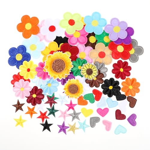 QFGasre Aufnäher zum Aufbügeln, Motiv: Schmetterlinge und Blumen, zum Aufbügeln, Motiv: Biene, Rose, Gänseblümchen, bestickt, für Kleidung, Taschen, Bastelarbeiten, 71 Stück von QFGasre