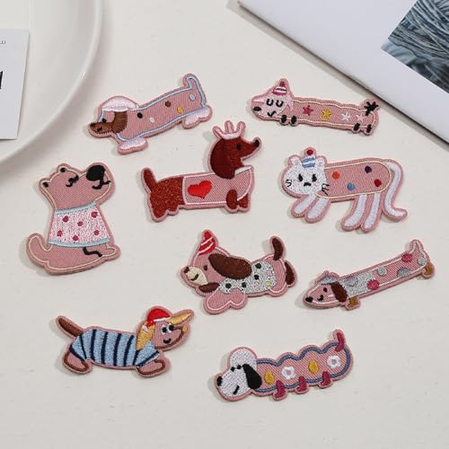 Bestickter Aufnäher für Haustiere, Hunde, Katzen, zum Aufnähen oder Aufbügeln, für Kleidung, Rucksäcke, Kleid, Hut, Jeans, DIY-Zubehör, 9 Stück (Rosa) von QFSH