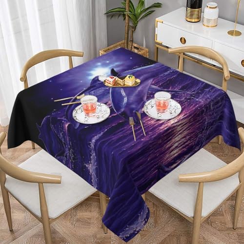 Blue Ocean Delphin Tischdecke, quadratisch, wasserabweisend und knitterfrei, dekorative Tischdecke, geeignet für Hochzeiten im Innen- und Außenbereich, Hochzeiten, Partys, Picknicks, Dekorationen im von QGGHNISD