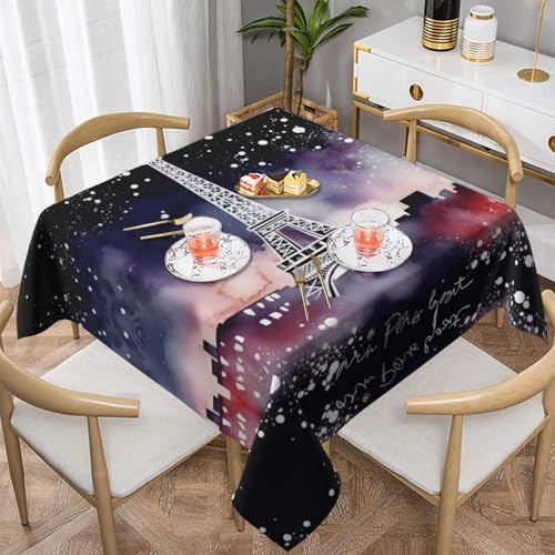 Night Paris Quadratische Tischdecke, Eiffelturm, wasserabweisend und knitterfrei, dekorative Tischdecke, geeignet für Hochzeiten im Innen- und Außenbereich, Hochzeiten, Partys, Picknicks, Dekorationen Night Paris Quadratische Tischdecke, Eiffelturm, wasserabweisend und knitterfrei, dekorative Tischdecke, geeignet für Hochzeiten im Innen- und Außenbereich, Hochzeiten, Partys, Picknicks, Dekorationen von QGGHNISD