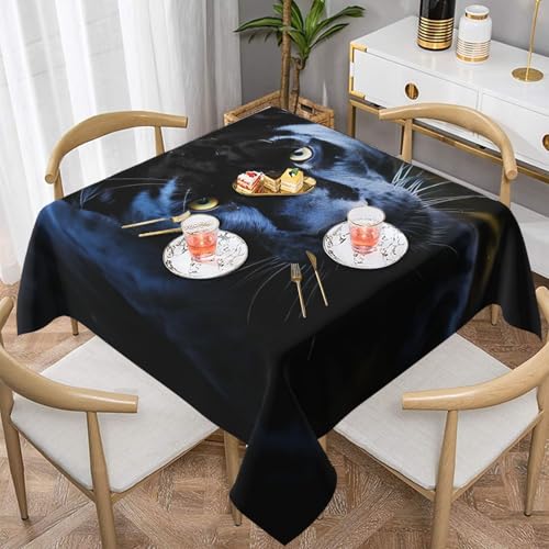 Panther mit blauen Augen, quadratisch, wasserabweisend und knitterfrei, dekorative Tischdecke, geeignet für Hochzeiten im Innen- und Außenbereich, Hochzeiten, Partys, Picknicks, Dekorationen im Panther mit blauen Augen, quadratisch, wasserabweisend und knitterfrei, dekorative Tischdecke, geeignet für Hochzeiten im Innen- und Außenbereich, Hochzeiten, Partys, Picknicks, Dekorationen im von QGGHNISD