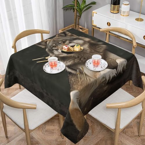 QGGHNISD Graue Wolf, quadratische Tischdecke, wasserabweisend und knitterfrei, dekorative Tischdecke, geeignet für Hochzeiten im Innen- und Außenbereich, Hochzeiten, Partys, Picknicks, Dekorationen im QGGHNISD Graue Wolf, quadratische Tischdecke, wasserabweisend und knitterfrei, dekorative Tischdecke, geeignet für Hochzeiten im Innen- und Außenbereich, Hochzeiten, Partys, Picknicks, Dekorationen im von QGGHNISD