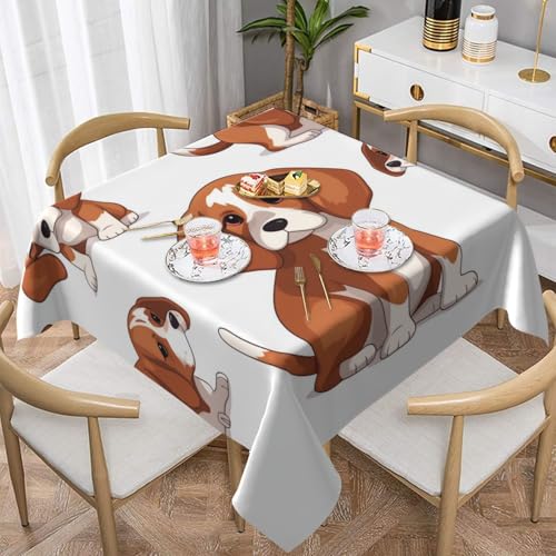 QGGHNISD Quadratische Tischdecke mit Beagle-Hund, wasserabweisend und knitterfrei, dekorative Tischdecke, geeignet für Hochzeiten im Innen- und Außenbereich, Hochzeiten, Partys, Picknicks von QGGHNISD