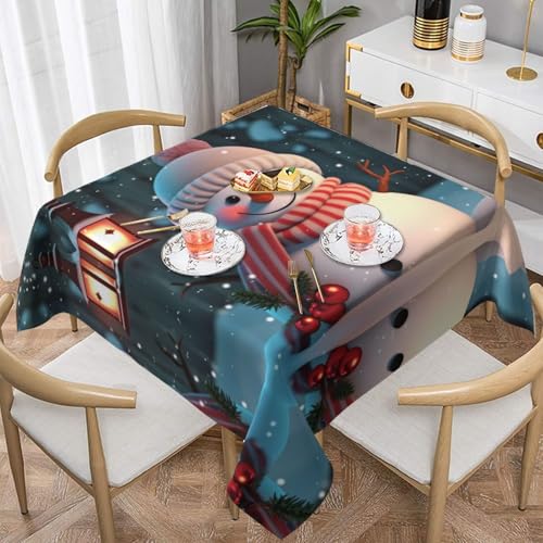 QGGHNISD Quadratische Tischdecke mit niedlichem Schneemann, wasserabweisend und knitterfrei, dekorative Tischdecke, geeignet für Hochzeiten im Innen- und Außenbereich, Hochzeiten, Partys, Picknicks von QGGHNISD