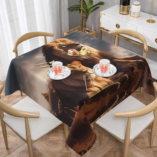 QGGHNISD Two Lions Quadratische Tischdecke, wasserabweisend und knitterfrei, dekorative Tischdecke, geeignet für Hochzeiten im Innen- und Außenbereich, Hochzeiten, Partys, Picknicks, Dekorationen im QGGHNISD Two Lions Quadratische Tischdecke, wasserabweisend und knitterfrei, dekorative Tischdecke, geeignet für Hochzeiten im Innen- und Außenbereich, Hochzeiten, Partys, Picknicks, Dekorationen im von QGGHNISD